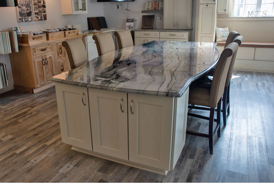 8-foot conference table showcases Allure Quartzite from Brazil, one of many MTS exotic natural stones