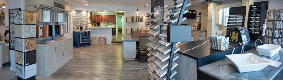 MTS showroom tastefully displays hundreds of samples without feeling overcrowded.