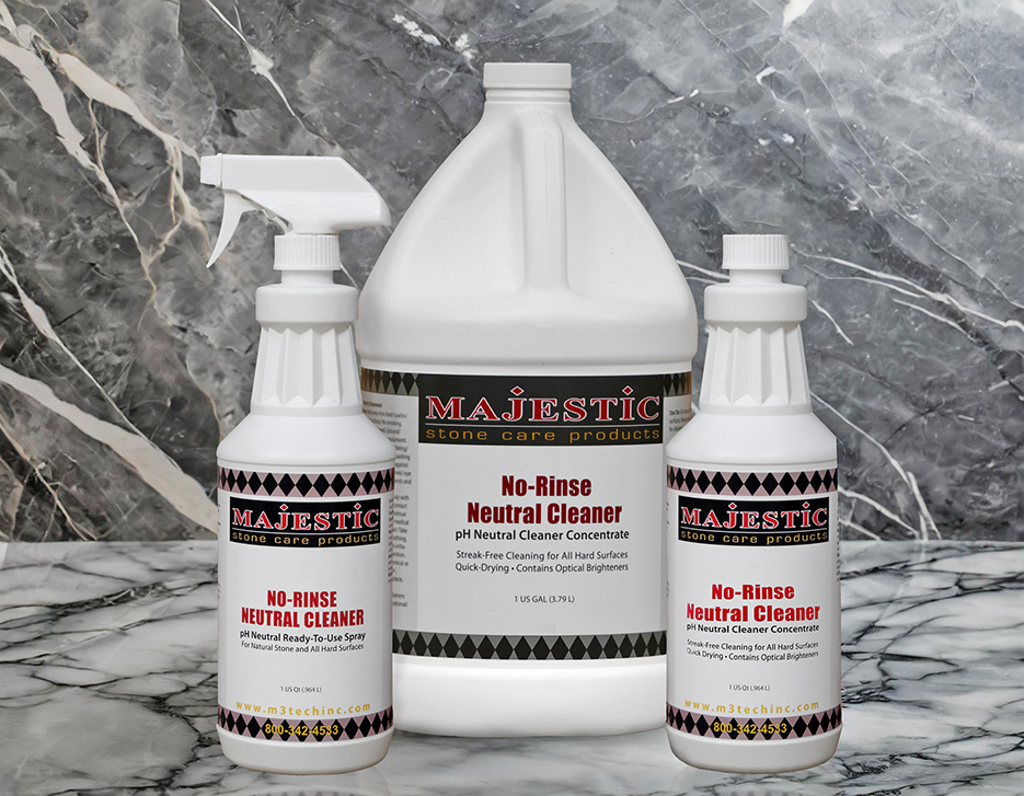 Neutral Cleaner – Majestic No-Rinse pH Neutral Cleaner is the best maintenance product for all natural stone, terrazzo, concrete, and ceramic tile installations.