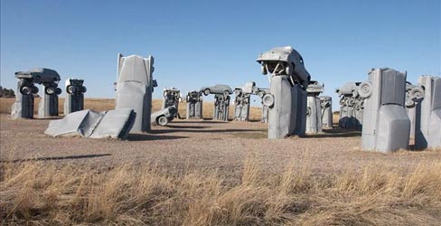 This file photo from March 24, 2004, shows Carhenge, western Nebraska’s automotive replica of England’s famed Stonehenge, erected near Alliance, Nebraska. The Alliance City Manager and the Alliance Visitors Bureau are considering taking over the site after the Friends of Carhenge offered to give the attraction and 10 surrounding acres to the city.  Photo: Nati Harnik