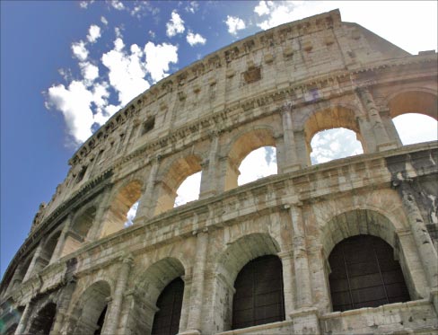 The Colosseum is made from Tivoli travertine. Photo by Dan Kamminga, reused via Creative Commons license.