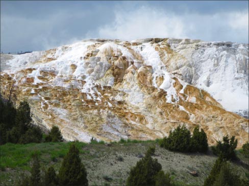 Mammoth Hot Springs, Yellowstone: this is literally a mountain of travertine.