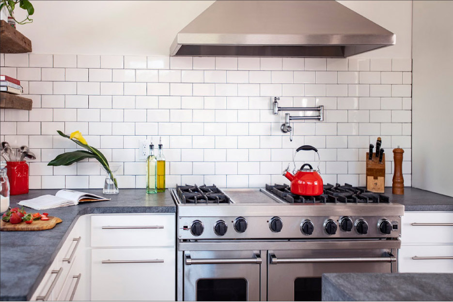 This commercial grade stove can handle anything the professional chef can stir up, though these days “it’s mostly crepes for kids,” he says.