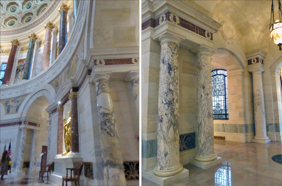 The ground floor of the Elks Memorial hall. There are over 27 varieties of marble worked into the design.   Designed by American architect Edgerton Swartwout, who also designed the Missouri State Capitol building, it was originally built to honor Veteran Elks of WW1, and has since been re- dedicated to honor all American Vets of all wars and conflicts.