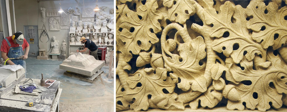 The Cleveland craftsmen are masters at carving replacements for worn stone.