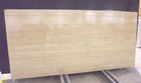 The popularity of 2cm vein-cut Travertine Classico filled and polished from Tivoli, Italy is on the rise again according to Mike Bastone of Walker-Zanger. Travertine was vogue in the late 90s, early 2000s, especially when combined with black marble or granite.