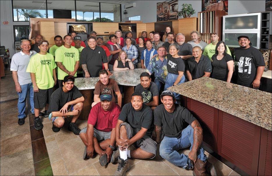 The whole CTP gang, minus a few absent due to vacation. Jim Doran, seated at center: “We try to do all we do with our clients in what we call out here the ‘Aloha Spirit.’ It’s kind of like southern hospitality, treating everyone with respect, kindness and gratitude.” Now approaching its 40th year, CTP continues its growth momentum through a strategy of bulk purchasing, offering cutting edge designs and outstanding service to its customers.