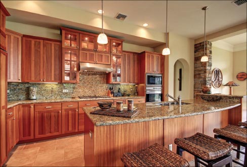 Above: One of many kitchens of a 151 unit condo project at the Hokulani Golf Villas in Kihei. Countertops are 2cm Santa Cecelia over cabinetry by Huntwood. According to Jim, CTP is supplying most of the interior finishes to this 151 unit project, and includes cabinets, stone, carpet and tile. 