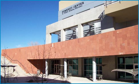 The University of New Mexico Domenici Center Health Sciences building has a mechanically anchored façade of Agra Red Sandstone, material supplied and installed by Rocky Mountain Stone.