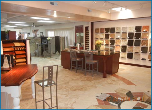 The RMS showroom includes stone samples from AGM, a strategic partner with the Artisan Group.