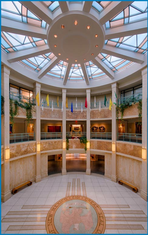 New Mexico State Capitol building rotunda features panels and wall cladding of NM Travertine.