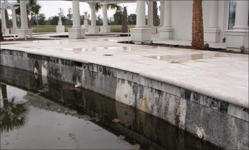 Adhesive failure in the Limestone coping of a Lumberton pool, visited by Hurricane Katrina. This is one I’m glad I didn’t fall into!