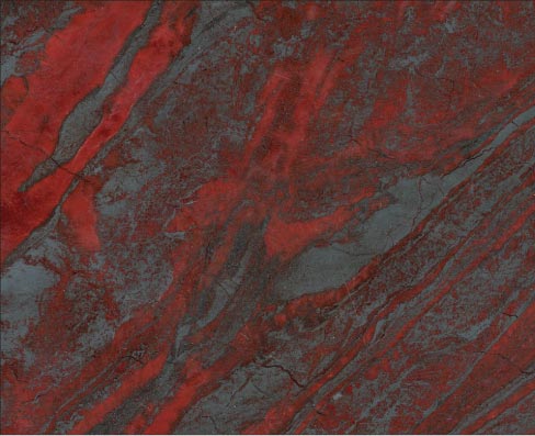 Polished Iron Red. Rocks like Iron Red are most often used for the iron ore they bear, and not as a decorative stone. Iron red granite is composed of hematite and jasper, very hard and dense minerals, and difficult to cut.