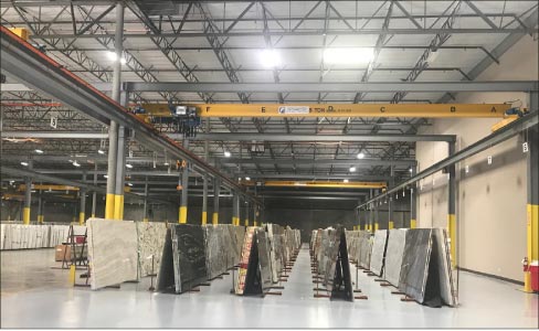 The 14,000 square-foot slab selection area houses over 5,500 slabs of natural stone and Q premium natural quartz colors. The new distribution center also houses MSI’s complete line of Arterra porcelain pavers.