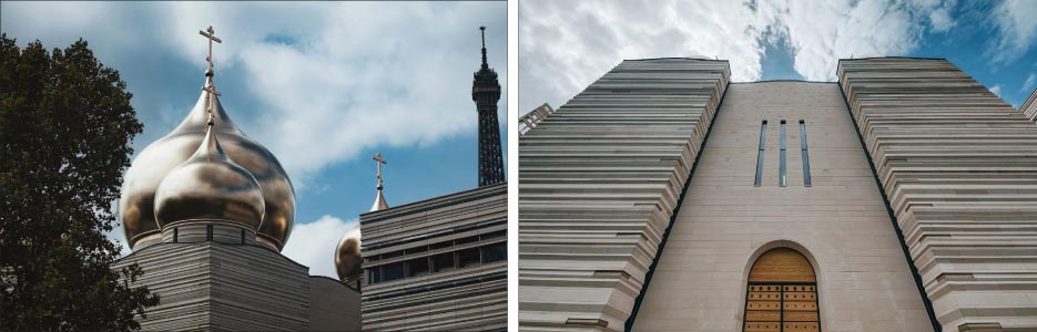 The Holy Trinity Cathedral in Paris, France, features Burgundy limestone.