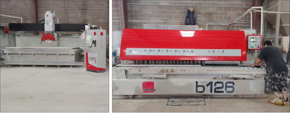 Gecko primarily uses Sasso machinery for their production, including a 5-axes waterjet saw, an edge machine, and a backsplash polisher.