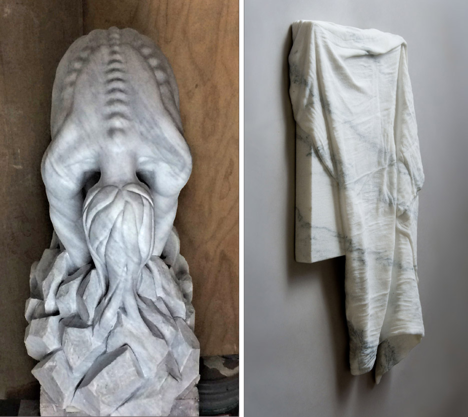 Above, left: Escombros by Jorge Vascano. Above, right: Unseen by Sebastian Martorana. Montclair Danby marble. Photo by Geoff T. Graham