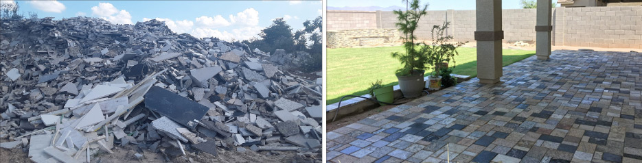 The Tomahawk Stone Splitter is capable of producing evenly- sized rectangular granite pavers and curved firepit blocks.