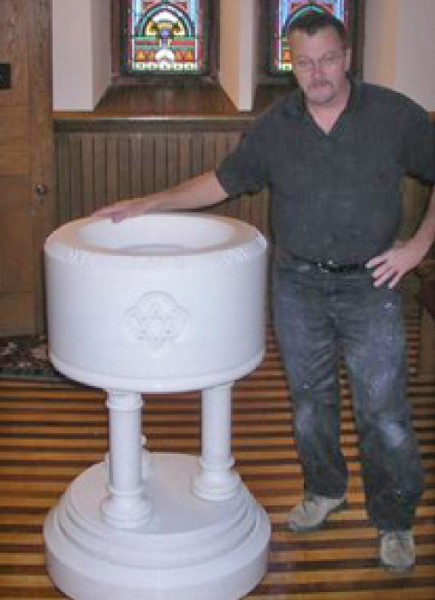 I had to dust off my restoration skills to repair this beautiful antique marble Baptismal font.