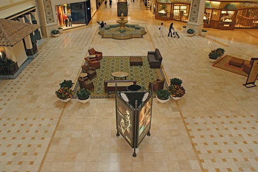 Oaks Hill Mall, located in Thousand Oaks, CA. Premier Tile & Marble Company installed this elaborate design using various types and combinations of limestone tiles. CTaSC provided consulting services for Premier by reviewing architectural specifications and site conditions prior to the installation, and then providing the findings with recommendations to the mall developer. 