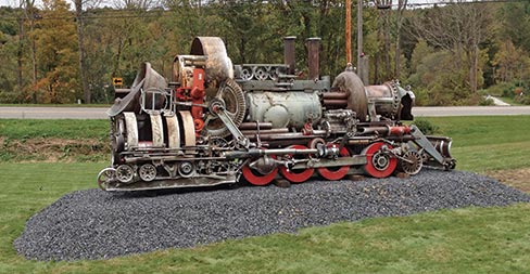 Scrap metal locomotive assemblage “Across Time and Space,” made by Guohua Xu from China.