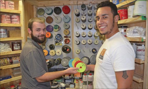 Left to right: The Marble Doctor’s Surgeons Dan Horgan and Mario Corado. Dan and Mario are the Dynamic Duo and problem solvers extraordinaire, according to General Manager Mike Bivens. Judging by their smiles, Dan and Mario look very happy with their Viper polishing pads from Braxton-Bragg.