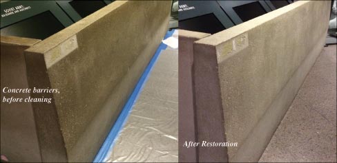 Concrete barriers, before and after cleaning