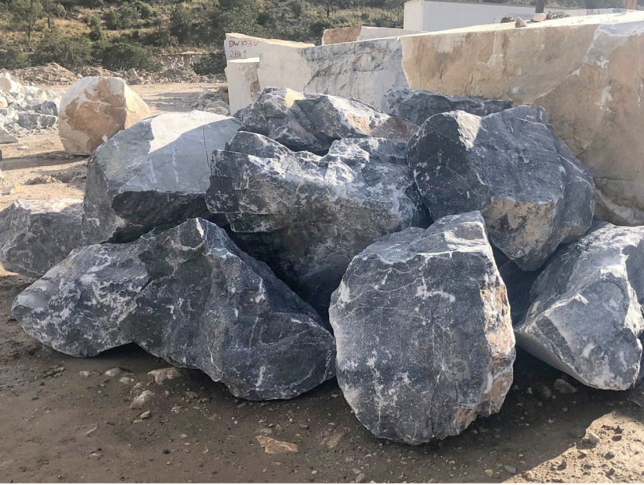 Cochise marble blocks and boulders ready for slicing and polishing.