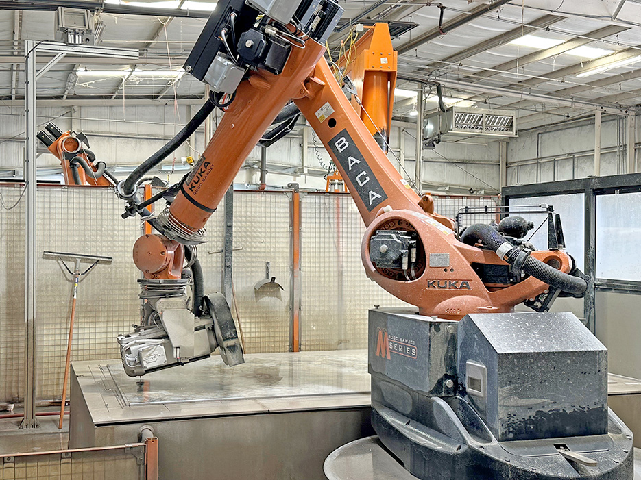 Zsolt: “Our BACA robots are absolutely accurate for working stone. Furthermore, on the average, we do 1,000 square feet per day, sometimes in two shifts, and with the machinery we have we can easily double that to 2,000 per day.”